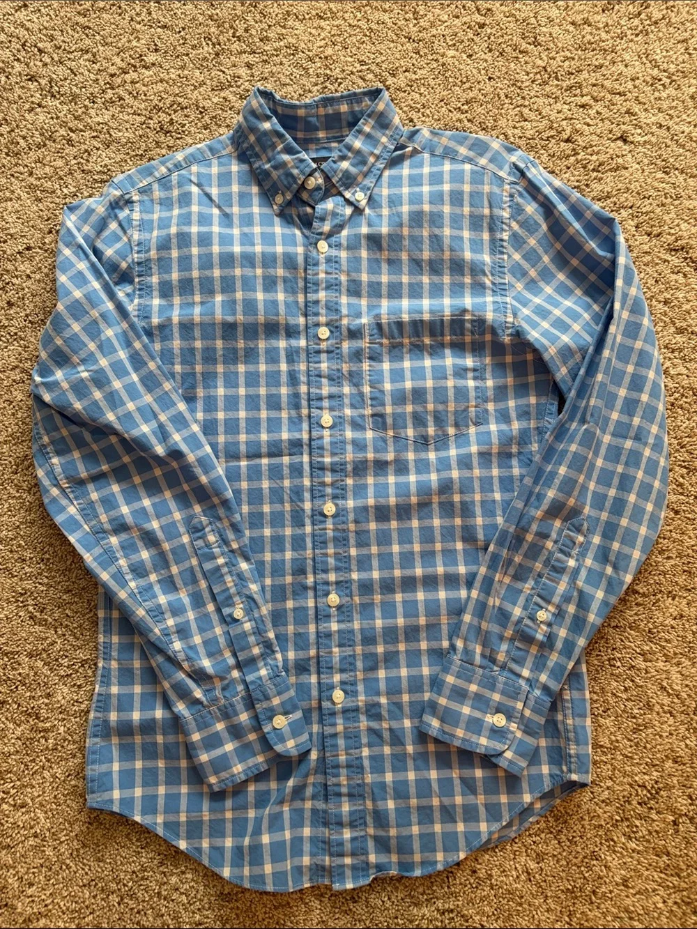 J. Crew Men's Blue and White Plaid Button-Down Shirt